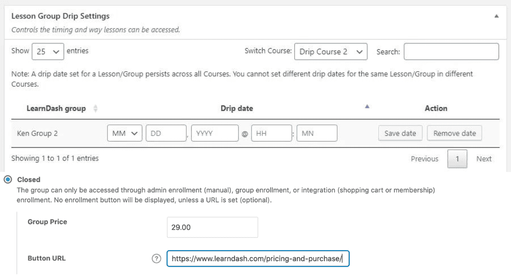 Learndash - Lesson Group Drip Settings Image